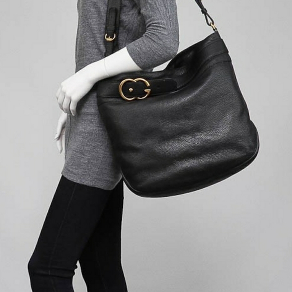 🇮🇹👜GUCCI BLACK LEATHER RIDE SHOULDER BAG - Picture 8 of 8